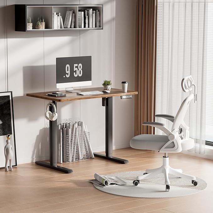 Furmax Electric Standing Desk, 39 x 24 Inches Height Adjustable Desk with Removable Casters, Home Office Computer Desk (Brown)