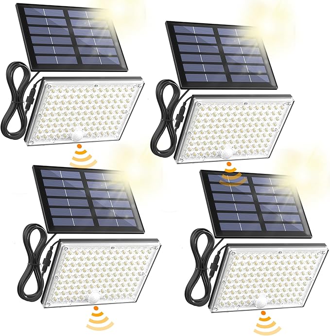 SUPERDANNY Solar Outdoor Flood Lights with 113 Bright LEDs, Motion Sensor Dusk to Dawn Outside Flood Lights with 16ft Cable IP65 Waterproof, Security Light for Garden Barn Porch 4 Pack