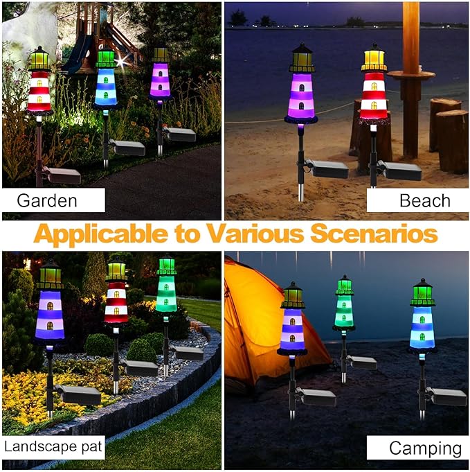 Lighthouse Outdoor Solar Lights,2 Packs Outdoor Waterproof, Solar Trail Lights Decor Your Garden Lighthouse, Flower beds, Patio Lights walkways Garden Decor for Outside