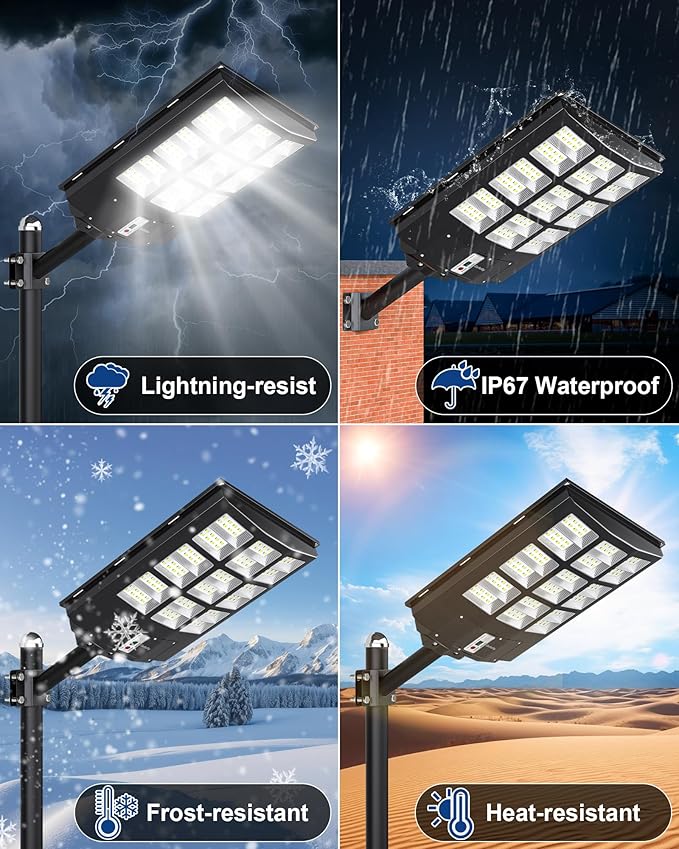 Gefolly SL-4600W Solar Street Light Outdoor 460000LM Wide Angle Commercial Parking Lot Lights Dusk to Dawn 6500K Flood Security Light IP67 Lamp for Basketball Court, Yard