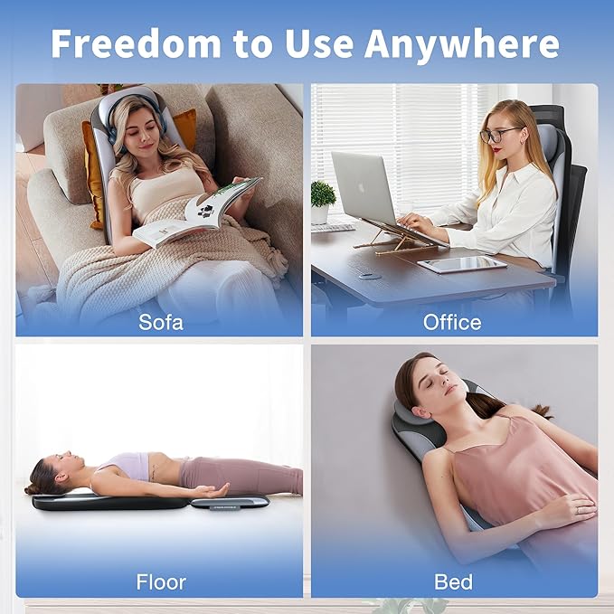 Shiatu Back Massager with Heat & Cooling, Kneading Rolling Vibration Chair Massager for Deep Tissue Pain Relief, Massage Chair Pad for Home & Office