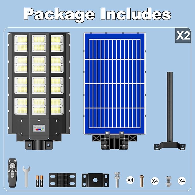 8000W Solar Street Light Outdoor Waterproof, 240000LM Solar Powered Parking Lot Lights Large Street Light Dusk to Dawn with Motion Sensor, LED Flood Light Wide Angle Lamp for Patio and Parkling Lot