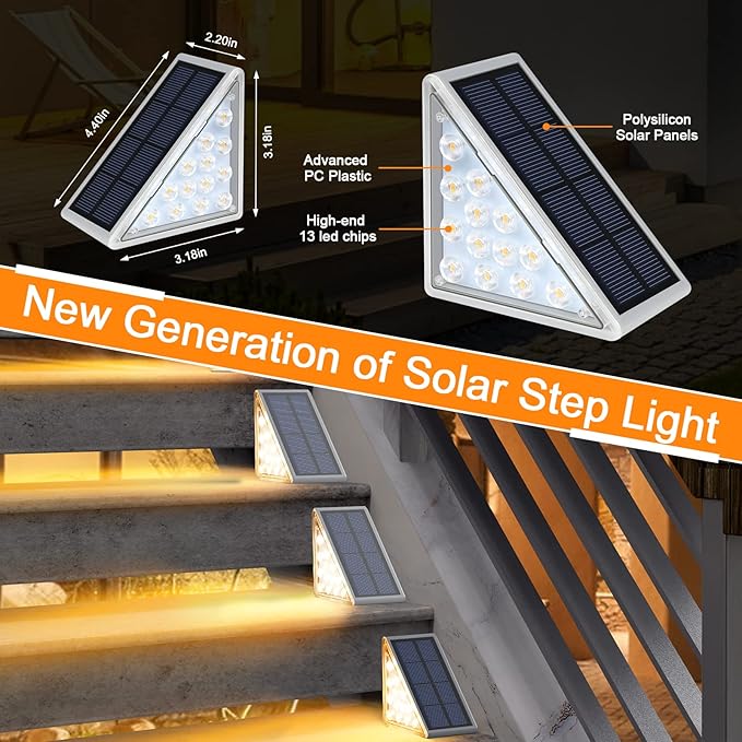 8PK Solar Step Lights, Outdoor Decor Stair Lights Deck Light Waterproof IP67 Solar Lights for Deck, Yard, Patio, Garden, Walkways, Front Door, Pathway, Driveway, Porch
