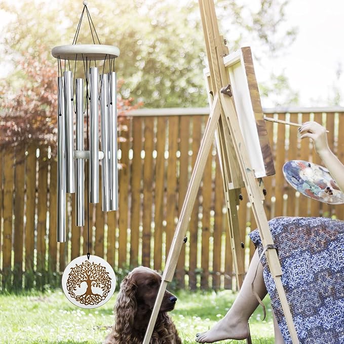 Wind Chimes Tree of Life for Loss of Loved One,33" Memorial Windchimes for Clearance,Sympathy Gift,Housewarming Gift,Listen to The Wind Chimes for Garden,Patio Decoration(Silver)