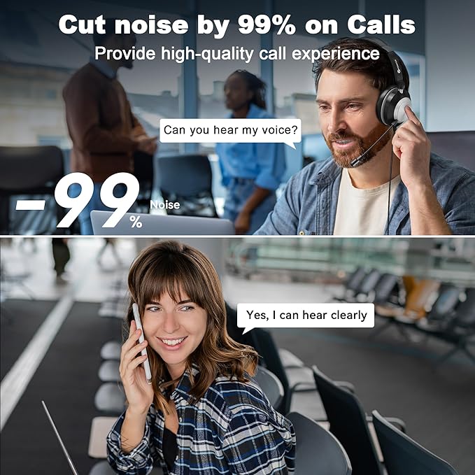 USB Headset with Mic for Laptop PC,Wired On Ear Mono Computer Headphones with Noise Cancelling Microphone,in-line Control for Office Work,Call Center,Video Meeting