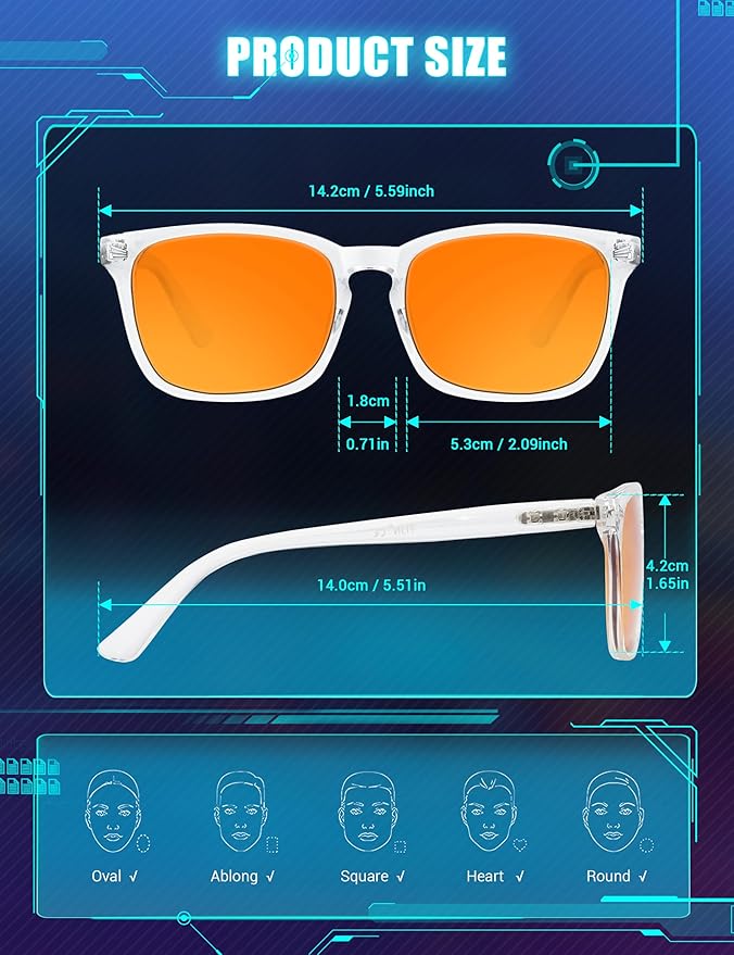 TIJN Blue Light Blocking Glasses Dual AR Coatings Amber Orange Lens for Computer Gaming