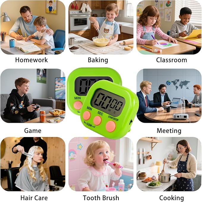 Kitchen Timers Multifunctional Electronic Timer Large Display Screen High Volume Alarm Clock Suitable for Classrooms, Kitchens, Work, and Exercise (Green)