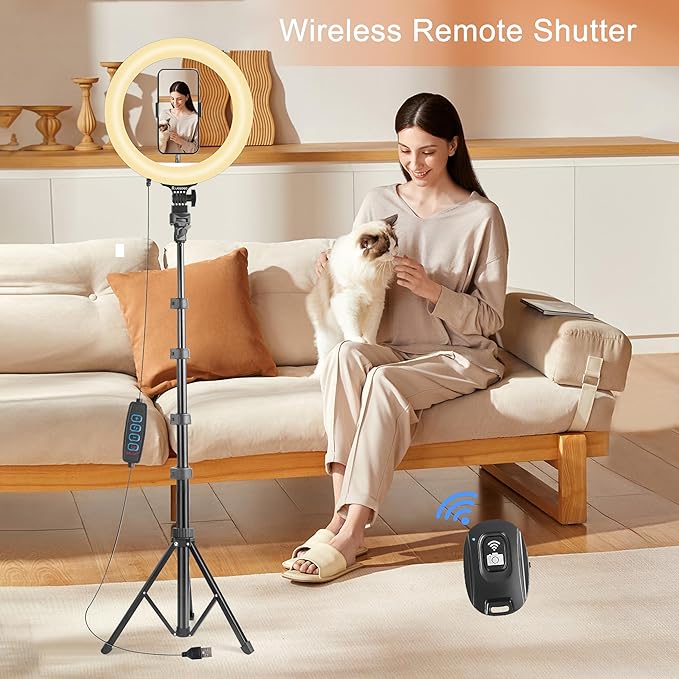 UEGOGO 10'' Ring Light with 72'' Tripod Stand, Dimmable LED Ringlight for Live Stream, Photography, Makeup, Video Recording