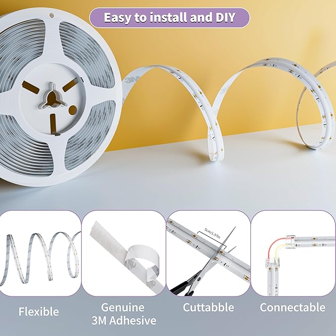 MIWISE 5V USB RGB Smart IC COB LED Strip Light WS2811 Addressable,9.84ft/3m Color Chasing Flexible LED Tape Light with APP Control/Music Mode,Work with Alexa/Google,for TV,Bedroom,Party DIY Decoration