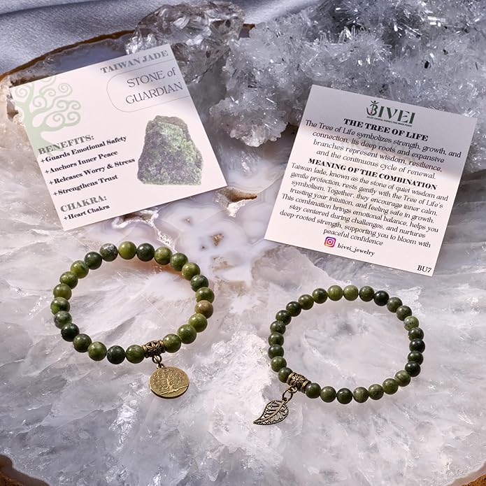 Bivei Natural Semi Precious Gemstone beads bracelet for women - Life Tree and Leaf Charm Energy Reiki Crystal Stretch Bracelets