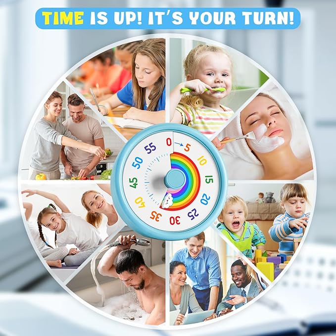 HIPPIH Visual Timer for Kids, 60 Minute Countdown Timers for Classroom Kitchen Office, Rainbow Disk Desk Timer Clock with Silent Operation, Pomodoro Timer Time Management Tools for Toddler ADHD Blue