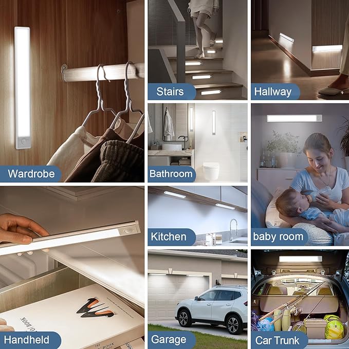 6 Pack Motion Sensor Cabinet Light,63-LED USB Rechargeable Under Counter Closet Lighting,Magnetic Motion Activated Light Bar for Kitchen Bedroom Staircase Cabinet Closet(12 inch,White)