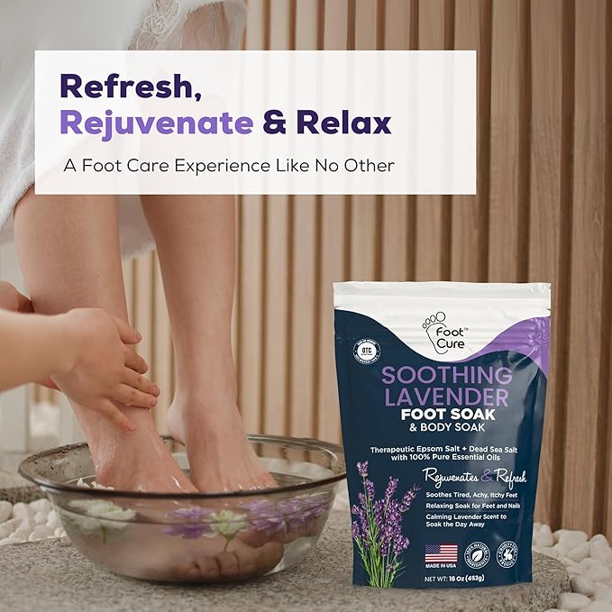 Soothing Lavender Foot Spa with Epsom Salt Bath Soak – Pedicure Foot Soak Tub & Feet Massager Spa – Relaxing Scrubber & Dead Skin Remover – Ionic Foot Bath Detox for Feet Care & Soaking