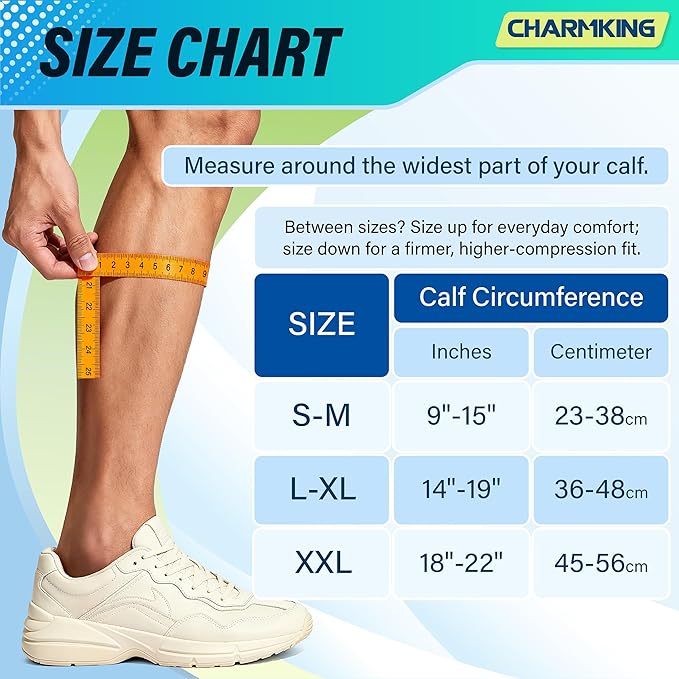 CHARMKING Calf Compression Sleeve for Women & Men Circulation (3 Pairs) 15-20 mmHg is Best Support for Running Cycling