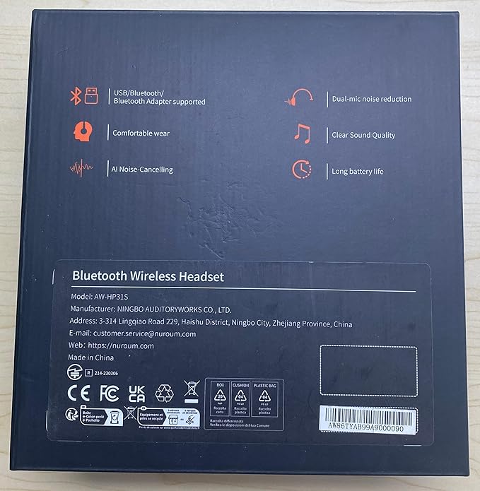 NUROUM HP31S(2nd Gen) Single Ear Wireless Headset with Mic, Bluetooth Headset with Noise Cancelling Microphones, Charging Stand, One Ear, Multi-Point/Mute, 45H Playback for Trucker/Call Center/Office