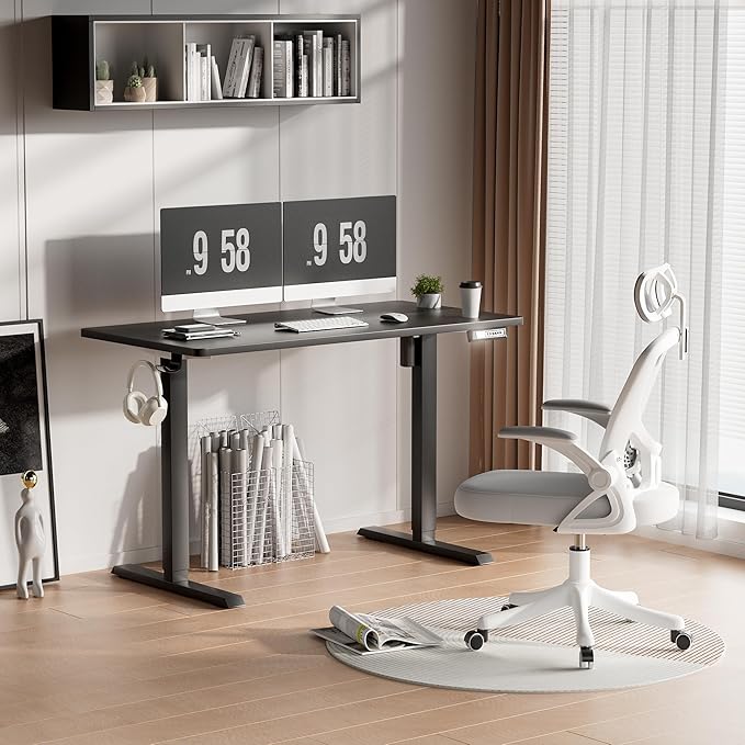 Furmax Electric Standing Desk, 47 x 24 Inches Height Adjustable Desk with Removable Casters, Home Office Computer Desk (Carbon Black)