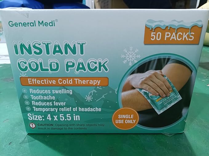 General Medi Instant Ice Cold Pack (4”x 5.5”) – 50 Packs Disposable Cold Therapy Ice Packs for Pain Relief, Swelling, Inflammation, Sprains, Toothache – for Athletes & Outdoor Activities
