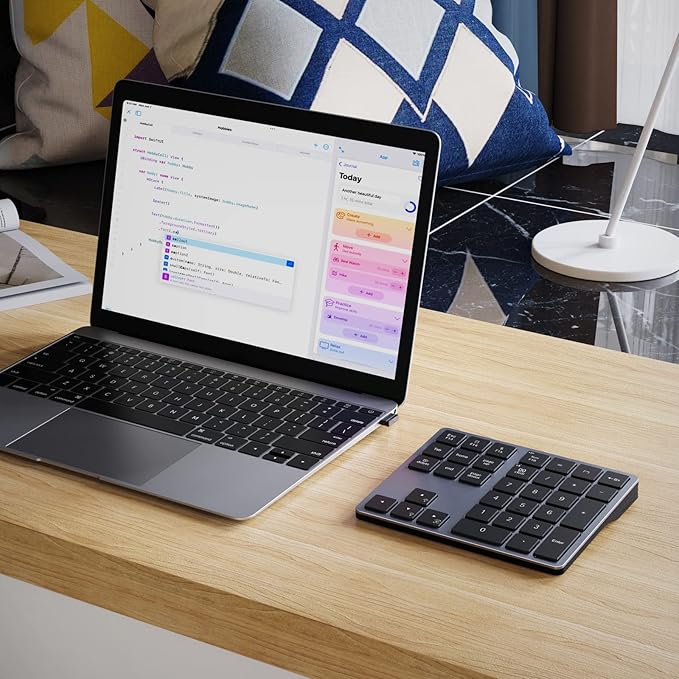 Doohoeek Backlit Bluetooth Numeric Keypad for Laptops and Computers, Number Pads 34 Keys with 7-Color Backlight for MacBook & Windows, Gray