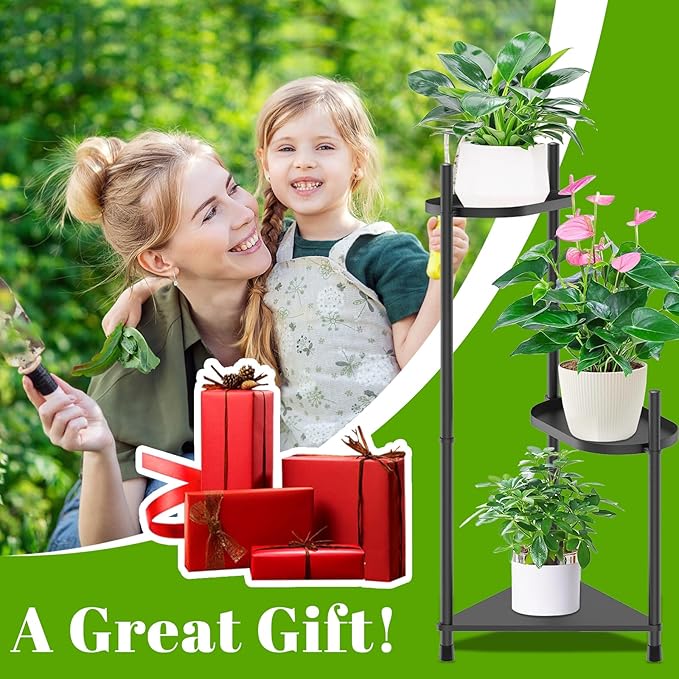 3 Tier Plant Stand Indoor Tall, Black Corner Tiered Plant Stand for Indoor Multiple Plants, Metal Flower Pot Stands Outdoor Holders Plant Shelf Display Rack for Balcony Living Room Garden