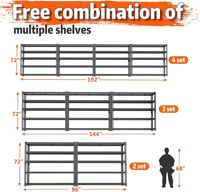 Storage Shelves Heavy Duty, 3 PCS 48" L x 18" W x 72" H Garage Wire Shelving Unit Loads 2800LBS, 5-tier Adjustable Metal Industrial Utility Shelf Rack for Kitchen, Laundry Room, Warehouse, Basement