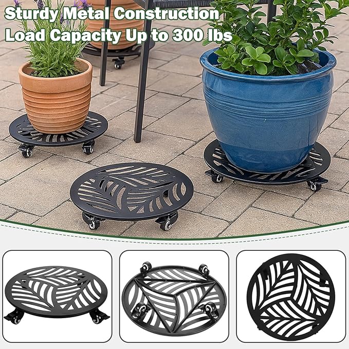 1 Pack 16 inches Extra-large Metal Plant Caddy with Wheels Heavy-duty Iron Rolling Plant Stand with Casters Indoor Outdoor Wheeled Plant Roller Base Pot Movers Plant Dolly Coaster Trolley Black