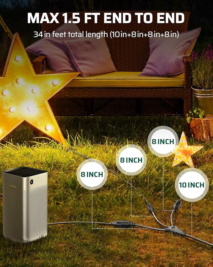 DEWENWILS Extension Cord Splitter 1 to 3, 18 Inch 16/3 Heavy Duty SJTW Wire, 3 Prong Outdoor Power Splitter for Halloween Decor Christmas Lights, ETL Listed, Black, Pack of 3…