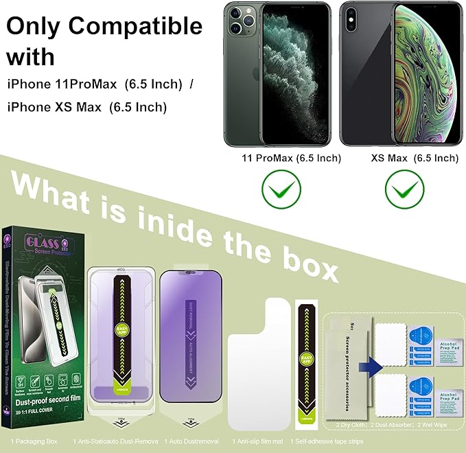 (2-Pack Anti Blue Light Matte Screen Protector for iPhone 11 Pro Max/XS Max (6.5-Inch),9H Tempered Glass,Anti-Glare,Full Coverage,Anti-Fingerprint,Auto Dust Removal,Bubble-Free