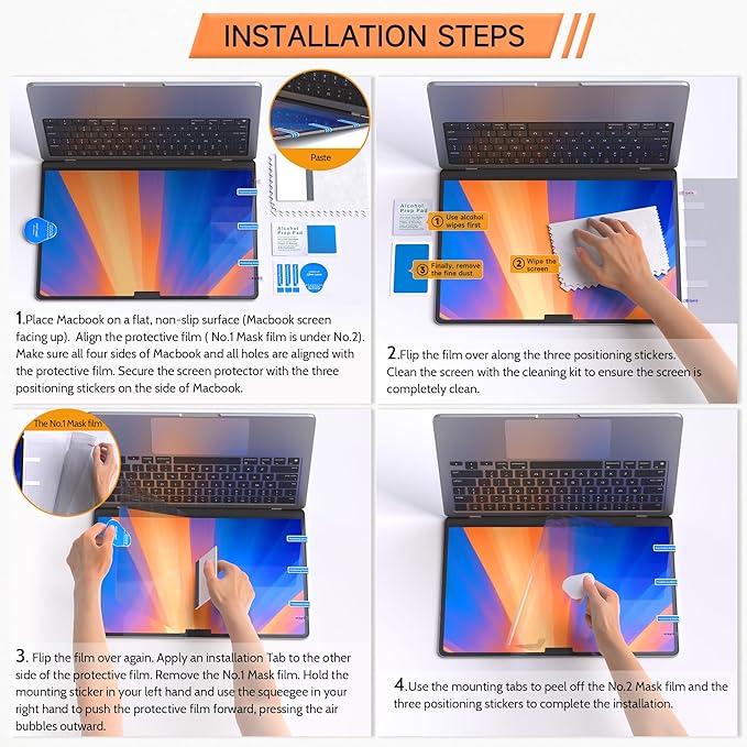 Privacy Screen for Macbook Pro 13 Inch (2016-2022, M1, M2) & Air 13 inch (2018-2021, M1), Anti Glare Blue Light Filter, Nano No Glue Anti Spy Black Protector for Mac Pro 13In Laptop Computer