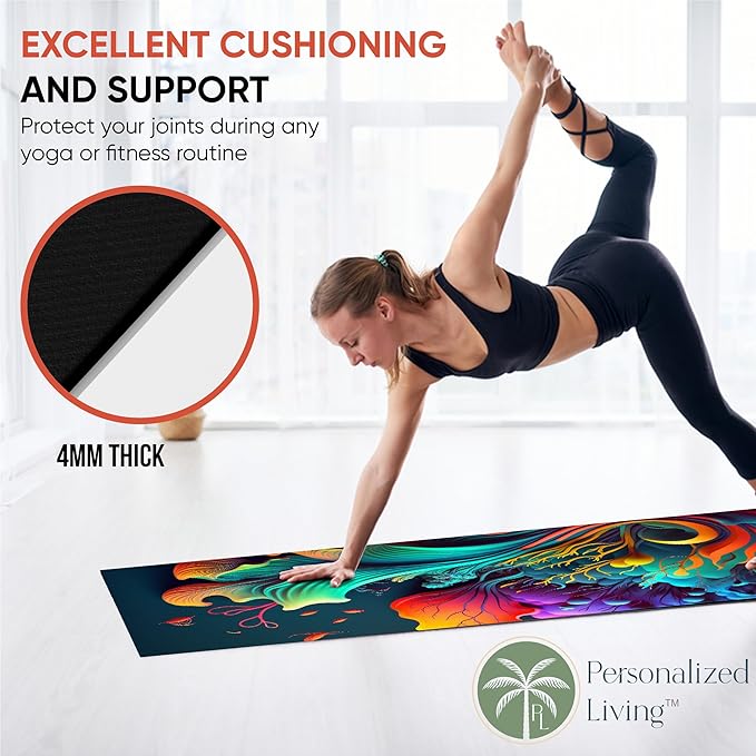 Custom Yoga Mat | Ships Next Day | Customize | Workout Mat for Men and Women | Non Slip Rubber Exercise Mat | 4mm Thick Gym Mat for Meditation, Pilates, Yoga, Gym