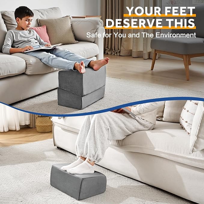 Foot Rest for Under Desk at Work, Adjustable Footrest for Office Chair & Gaming Chair,Ergonomic Footrest Pillow Desk Foot Stool with Washable Cover for Home, Airplane, Travel (Gray)