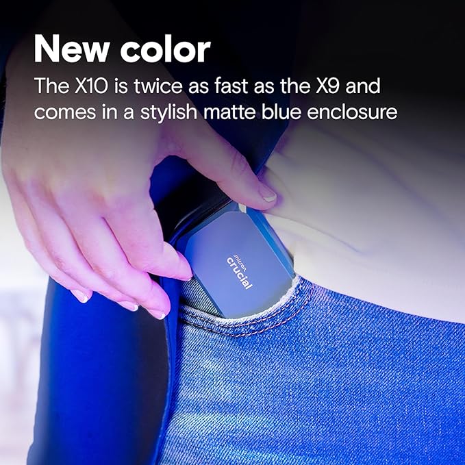 Crucial X10 4TB Portable SSD, Up to 2,100MB/s, USB 3.2 USB-C, External Solid State Drive, Compatible with Windows, Mac & Android, Durable Storage for Games, Photos & Files, Blue - CT4000X10SSD9-02