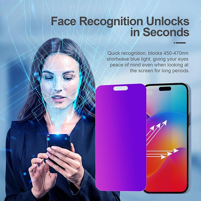 Compatible for iPhone 15 Pro Max Privacy Screen Protector Tempered Glass 6.7 Inch, Purple Gradient Anti Spy Anti Blue Light HD Easy Installation