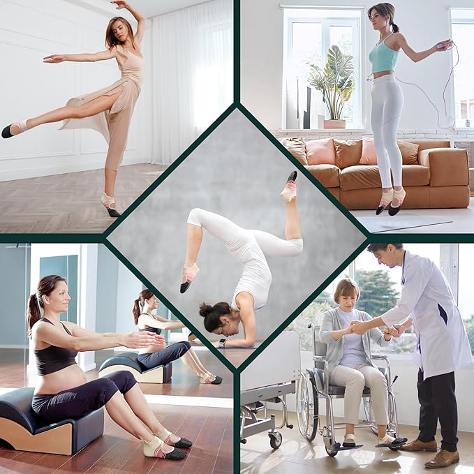 Non-Slip Pilates Yoga Socks with Grips for Women - Stylish Crew Socks for Barre, Ballet, and Workout (Size 5-9)