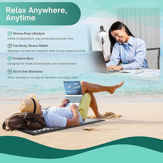 Sivan Health and Fitness Acupressure Mat and Pillow Set - Grounding Mat for Stress, Back & Neck Pain - Acupuncture Point Massage Mat for Muscle Relaxation, Sciatica, & Meditation - Includes Carry Bag