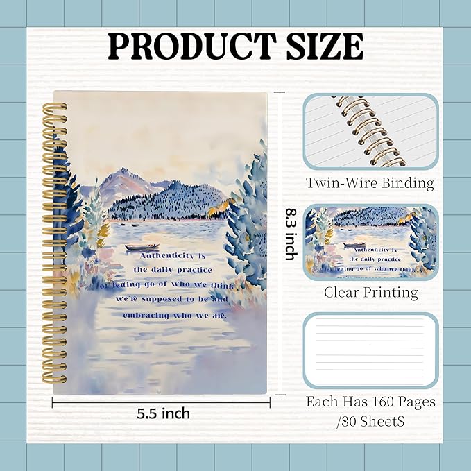 Therapy Office Mental Health Spiral Notebook, Authenticity Quote Positive Affirmation Journal, Motivational Notebooks for School Work, Inspirational Gifts for Women Men, 5.5x8.3 Inch