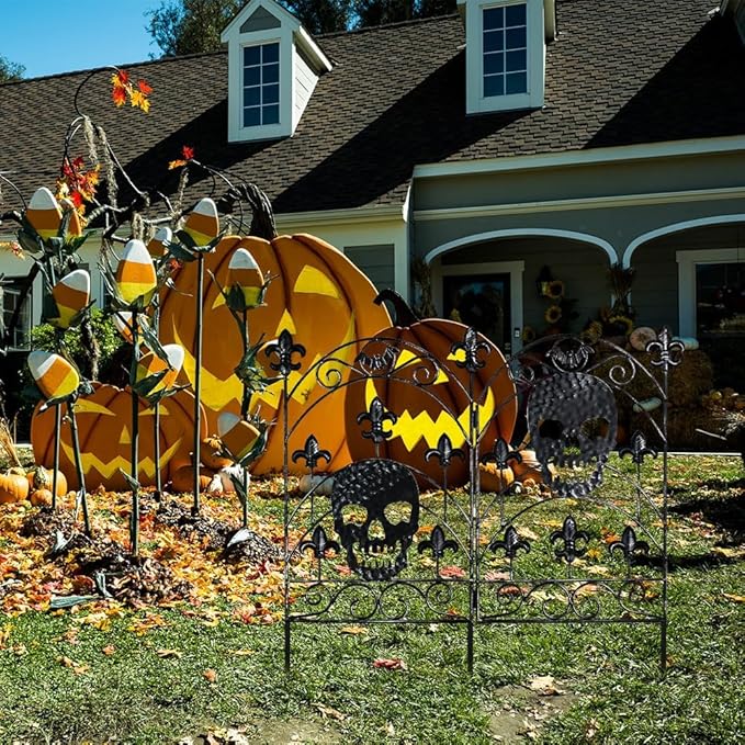 hogardeck Halloween Decorations Outdoor, Metal Fence Decorative Garden Stakes with Skull Head for Halloween Decor, Yard Signs for Halloween Outside Garden Lawn Porch Party Decorations