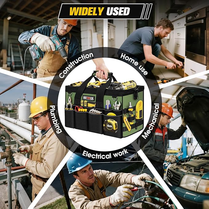 Heavy Duty Tool Bag 16-Inch - 19 Pockets Tool Organizer, Portable Electrician Toolbox W/Soft Handle, Christmas Birthday Gift Ideas for Men Dad Husband Him Mechanic Plumber, Wide Mouth Tool Storage Box