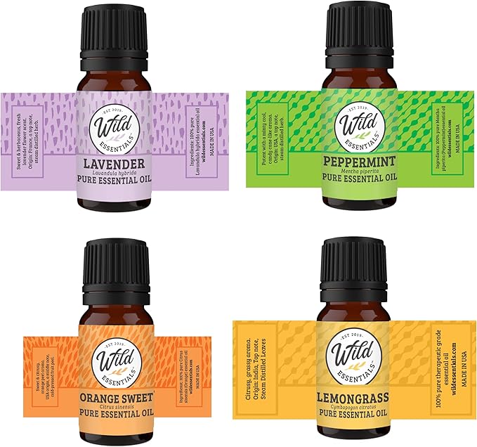 Wild Essentials Happy Frog Necklace Essential Oil Diffuser Kit with Lavender, Lemongrass, Peppermint, Orange Oils, 12 Refill Pads, Calming Aromatherapy Gift Set, Customizable Color Changing, Perfume