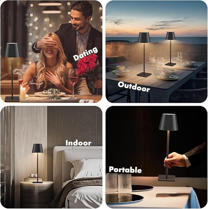 2 Pack LED Cordless Table Lamp with RGB & Stepless Dimming Rechargeable Battery Desk lamp 3W 5500mAh Battery Operated with Modern Portable Table Light for Indoor/Outdoor IP54 Waterproof (Black)