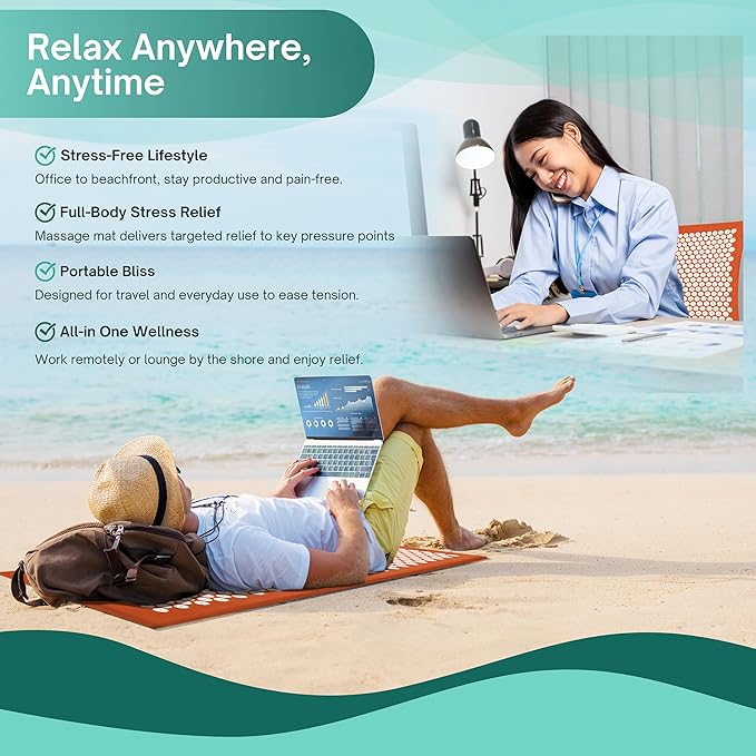 Sivan Health and Fitness Acupressure Mat and Pillow Set - Grounding Mat for Stress, Back & Neck Pain - Acupuncture Point Massage Mat for Muscle Relaxation, Sciatica, & Meditation - Includes Carry Bag