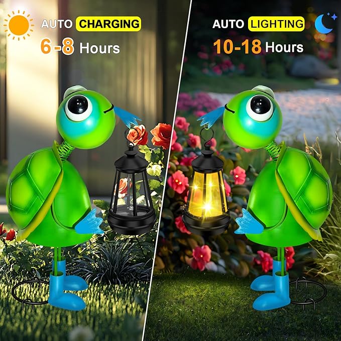 Solar Garden Lights Turtle Statue with Solar Lantern Lights,13.78in Tall Big Metal Turtle Garden Decor,Birthday Gifts for Women Mom,Decorative Stakes for Home Decorations,Patio,Porch,Yard Art,Ornament