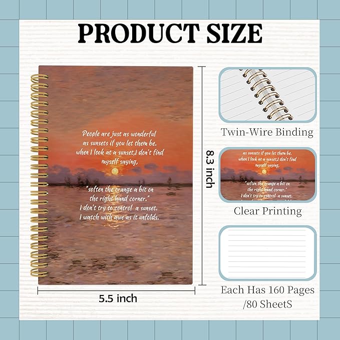 Boho Sunset Mental Health Spiral Notebook, Inspirational Quote Journal, Motivational Notebooks for School Work, Therapy Office Supplies, Positive Gifts for Women Men, 5.5x8.3 Inch