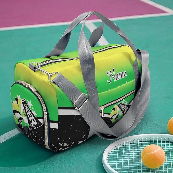 Cheer Cheerleader Personalized Duffel Bag Customized Yoga Sport Bags with Name Travel Duffel Bag Shoulder Bag Tea Green Weekender Bags with Shoe Compartments