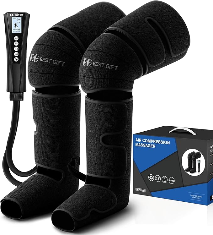 Bestgift Christmas Gifts for Men, Women, Mom, Dad, Mother's Day, Father's Day, Air Compression Massager with Heat for Foot, Leg, Calf, Thigh, Knee, Helpful for Muscle Fatigue, Cramps, Swelling, Edema