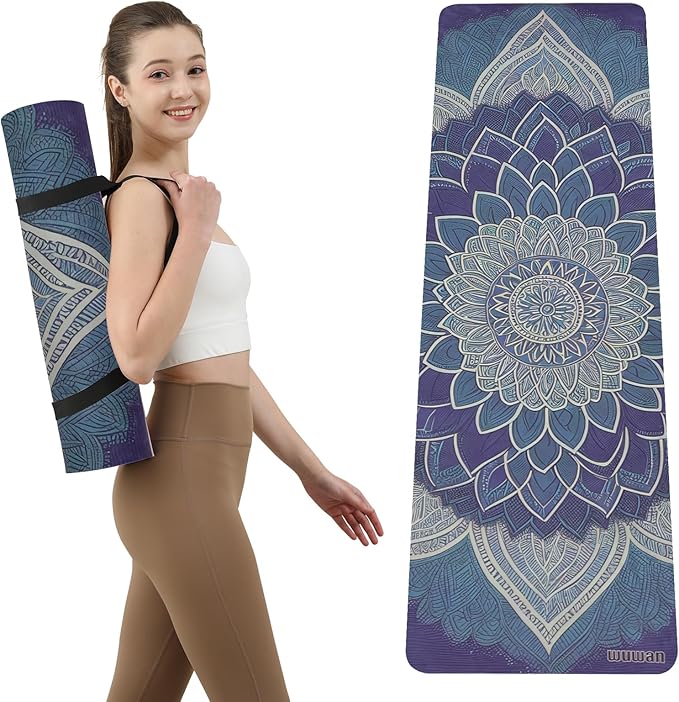 Yoga Mat Non-Slip Extra Thick 72"x32/24" Extra Wide Fitness Exercise Mat TPE Material High Elastic Hot Yoga Mat for Women Yoga Pilates Home Floor Workout (Cow Coffee)