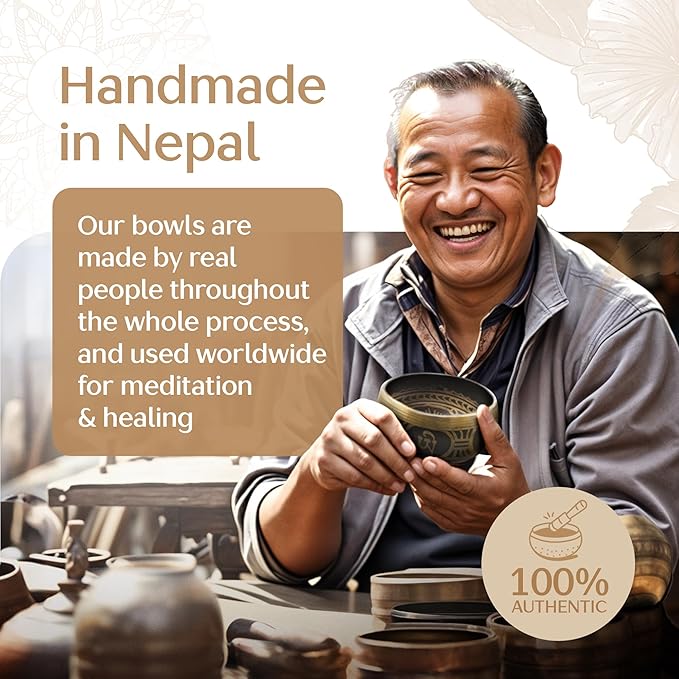 Handmade Tibetan Etched Singing Bowl Set – Sound Bowl & Meditation Bowl with Cushion, Mallet & Guide – Spiritual Healing Products – Meditation Sound Bath Kit – Portable Sound Therapy Tool