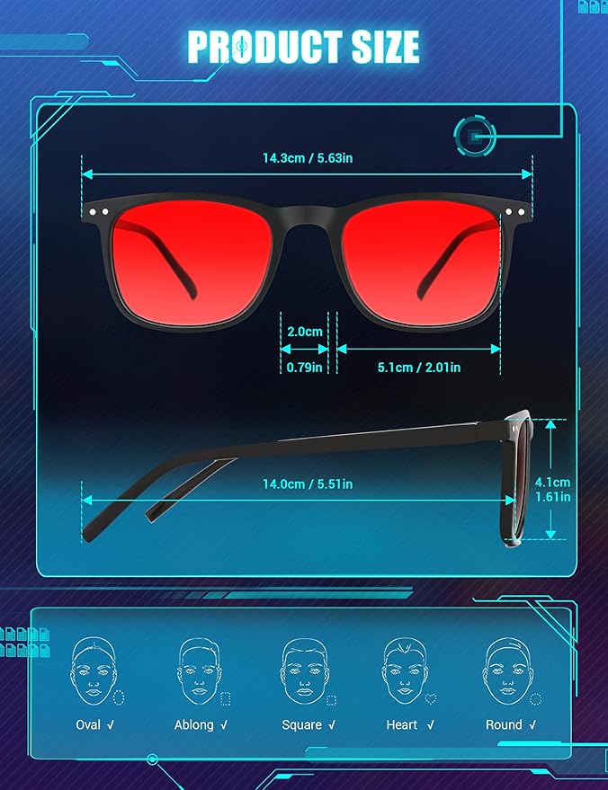 TIJN Sleep Glasses for 99% Blue Green Light Blocking Red Lens for Computer Gaming Screen Fatigue UV Protection