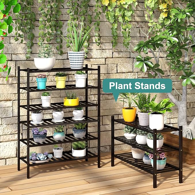 3-Tier Black Bamboo Shoe Rack for Entryway, Stackable | Foldable | Natural, Shoe Shelf Storage Organizer for Hallway Closet, Free Standing Shoe Racks for Indoor Outdoor