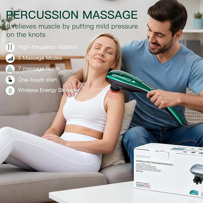 Handheld Back Massager | Deep Tissue Percussion Massage for Back, Neck, Shoulders, Waist and Legs (dark green)