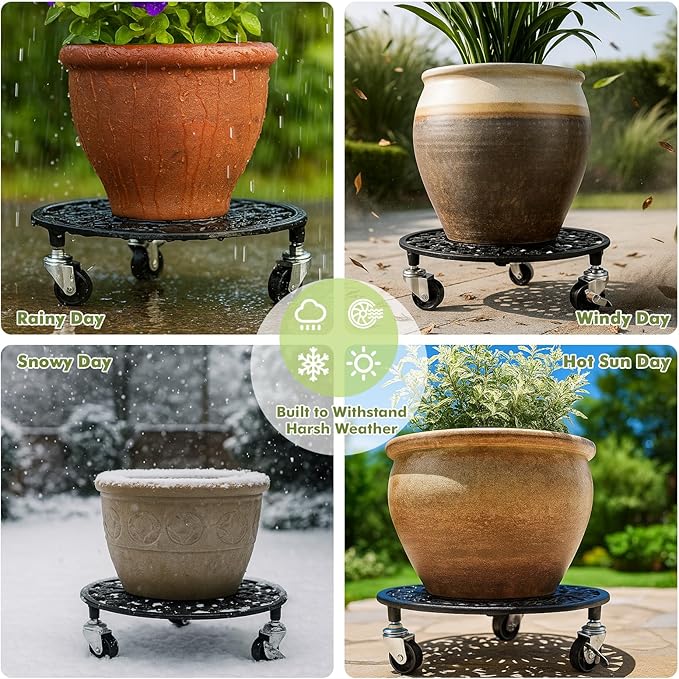 1 Pack Plant Caddy with Wheels 11 Inch Rolling Plant Stand for Large Plants Heavy Duty Plant Rollers Metal Plant Dolly Rustproof Planter Stand Wrought Iron Plant Stands Flower Cart Indoor Outdoor